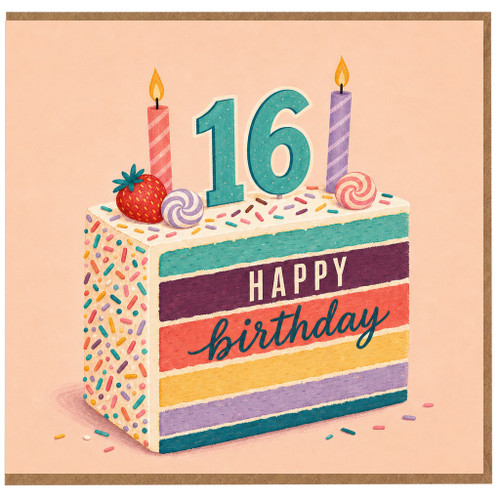 16th Birthday Card, Happy Birthday Cake Design Card