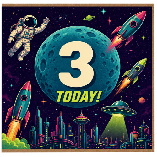 3rd Birthday Card, Space Theme Third Birthday Card