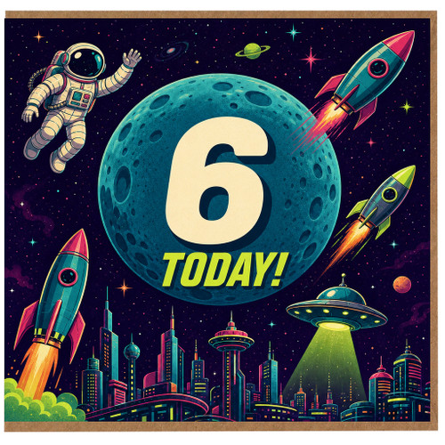 6th Birthday Card, Space Theme Rocket and Astronaut Card