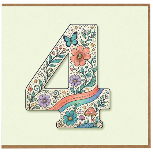 na 4th Birthday Card, Floral Number 4 Card