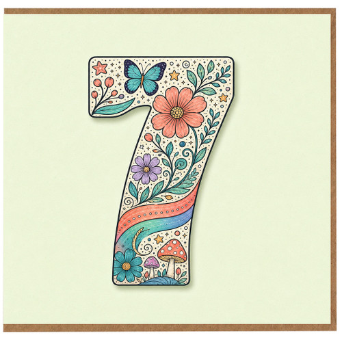 7th Birthday Card, Floral Number 7 Birthday Card