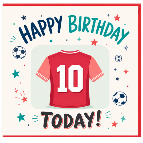 10th Birthday Card, Football Shirt Happy Birthday Today Card