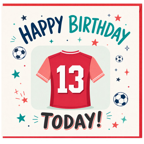 13th Birthday Card, Soccer Jersey Happy Birthday Card