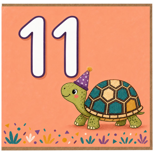 11th Birthday Card, Cute Turtle Party Card