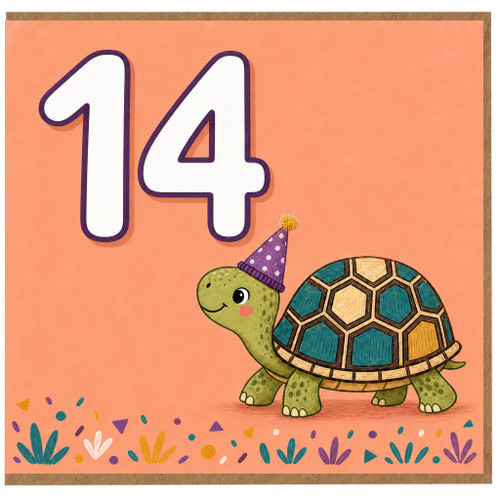 14th Birthday Card, Cute Turtle Party Design