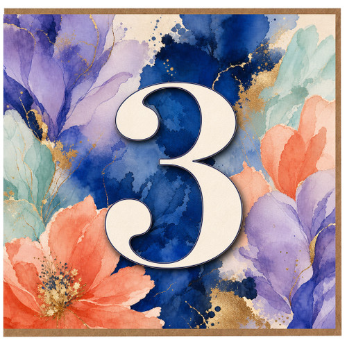 3rd Birthday Card, Floral Watercolour Age 3 Card