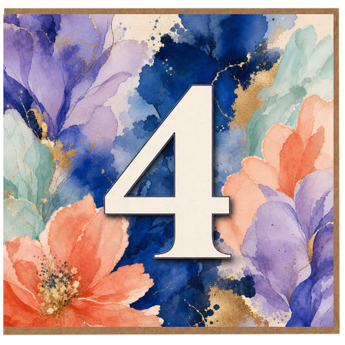4th Birthday Card, Watercolour Floral Design