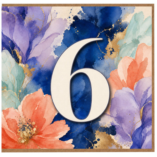 6th Birthday Card, Floral Number 6 Card
