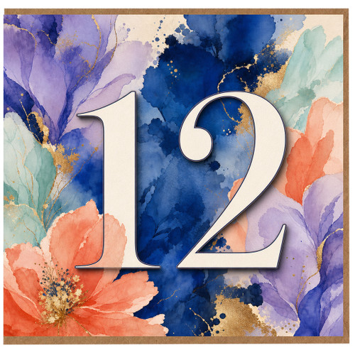 12th Birthday Card, Watercolour Floral Design