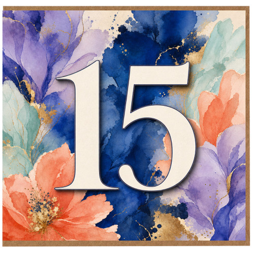 15th Birthday Card, Floral Watercolour Design