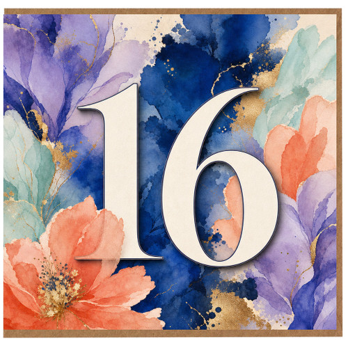 16th Birthday Card, Floral Watercolour Teen Birthday Card