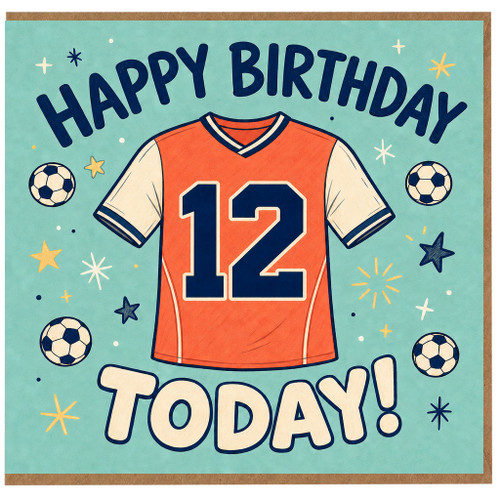 12th Birthday Card, Soccer Football Shirt Happy Birthday Card