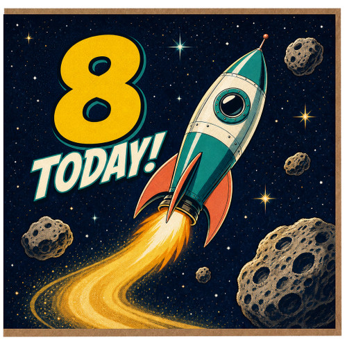 8th Birthday Card, Space Rocket Today Design