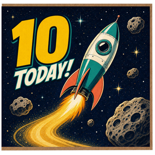 10th Birthday Card, Space Rocket 10 Today Card