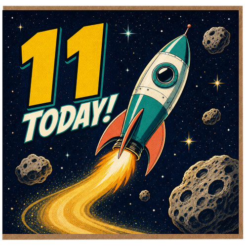 11th Birthday Card, 11 Today Rocket Space Theme Card