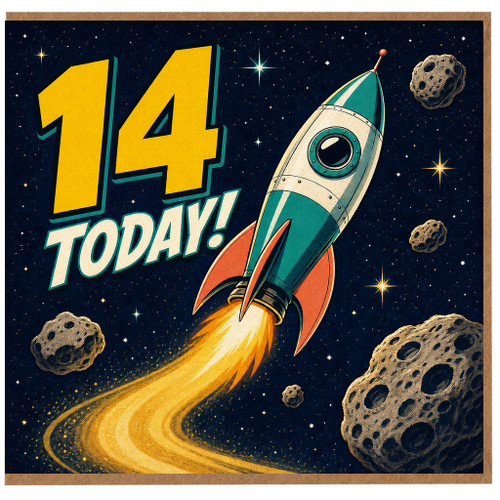 14th Birthday Card, Space Rocket 14 Today Birthday Card