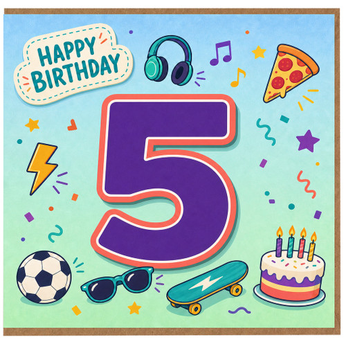 5th Birthday Card, with Fun Party Icons