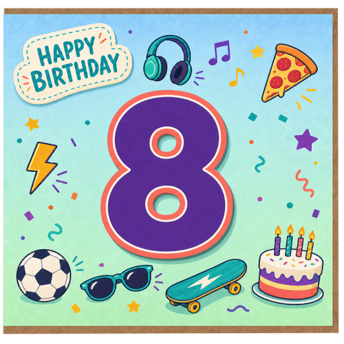 8th Birthday Card, Fun Kids Birthday Card