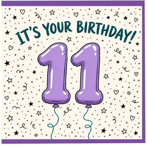 11th Birthday Card, It's Your Birthday Balloon Number 11 Design