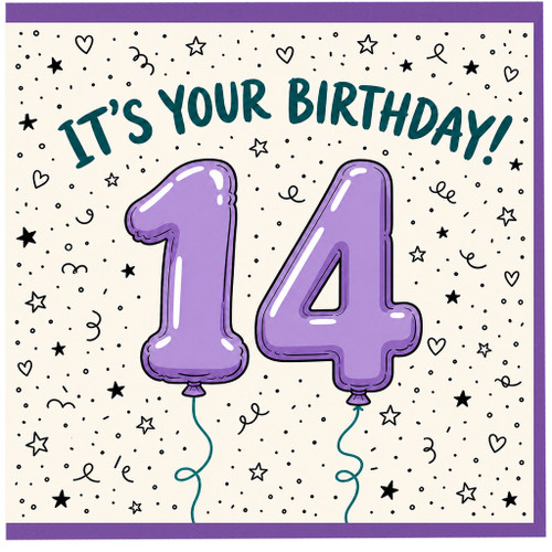 14th Birthday Card, It's Your Birthday Balloon Design