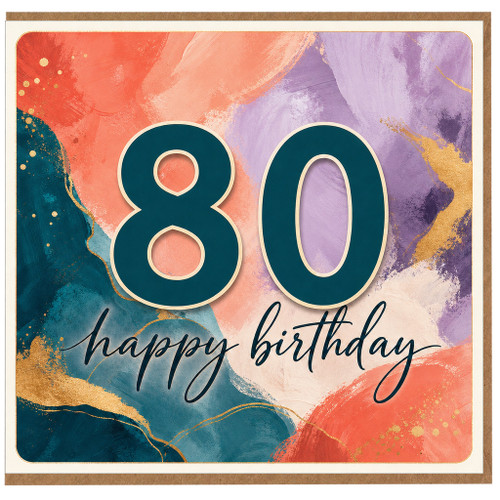 80th Birthday Card, Colourful Abstract Happy Birthday Card