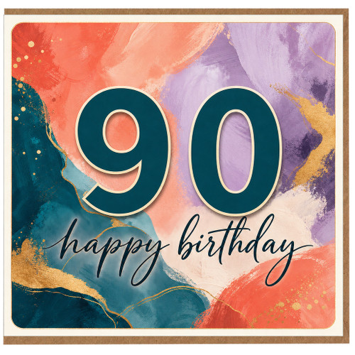 90th Birthday Card, Colourful Abstract Happy Birthday Card