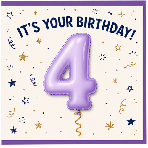 na 4th Birthday Card, It's Your Birthday Balloon Number 4 Card