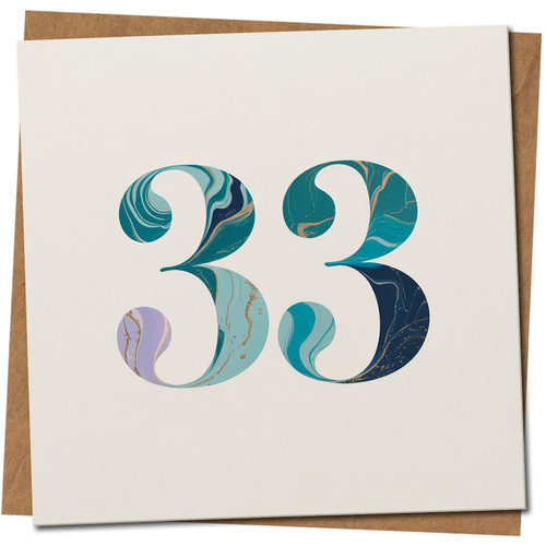 33rd Birthday Card - Marble Number Design - 145mm x 145mm Square - Kraft Envelope - For Him or Her, Includes Kraft Envelope