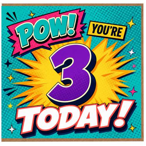 3rd Birthday Card, Pow You're 3 Today Comic Style Card