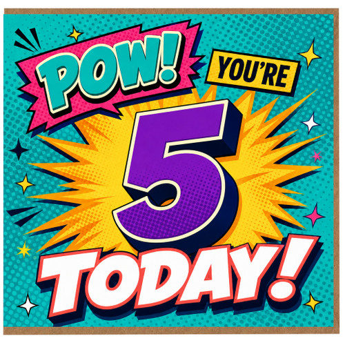 5th Birthday Card, Comic Book POW You're 5 Today Card