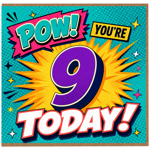 9th Birthday Card, Comic Book Pow You're 9 Today Card