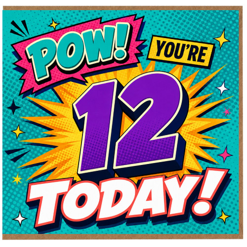 12th Birthday Card, Comic Book Style POW You're 12 Today Card