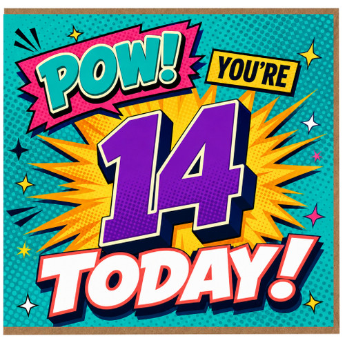 14th Birthday Card, Comic Book Style POW You're 14 Today Card