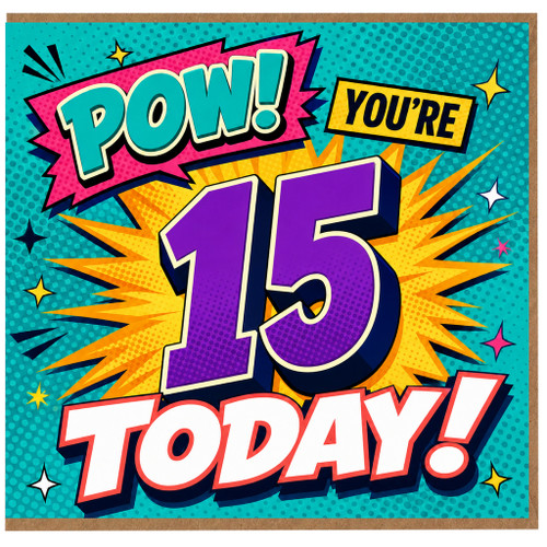 15th Birthday Card, Comic Book Style You're 15 Today Card