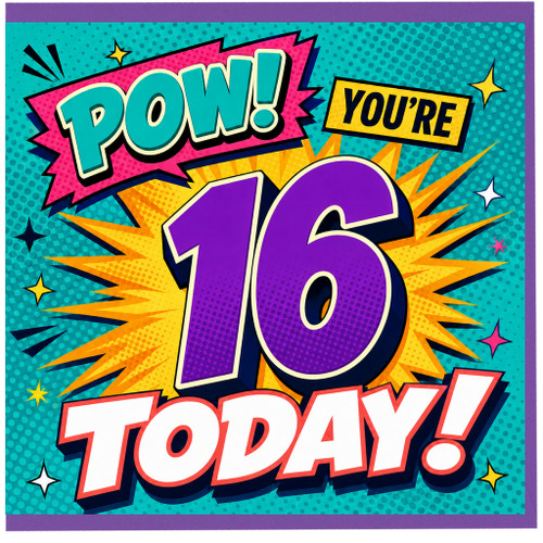 16th Birthday Card, You're 16 Today Comic Style Card