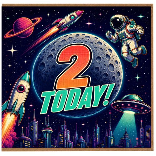2nd Birthday Card, Space Theme 2 Today Card