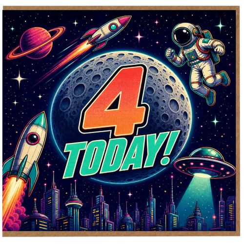 4th Birthday Card, Space Theme, 4 Today!