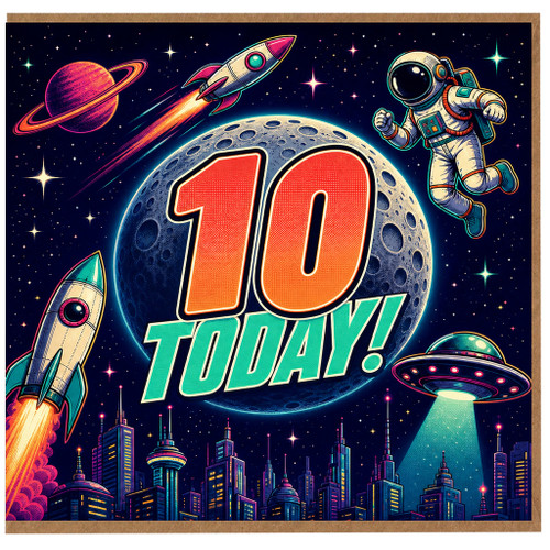 10th Birthday Card, Space Theme 10 Today Card