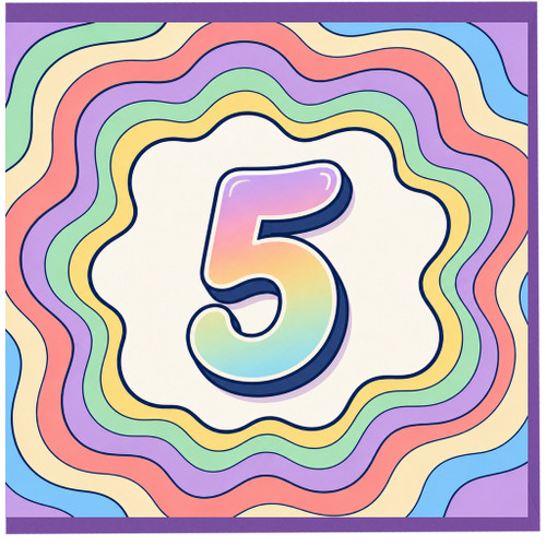 na 5th Birthday Card, Colourful Rainbow Retro Number 5 Card