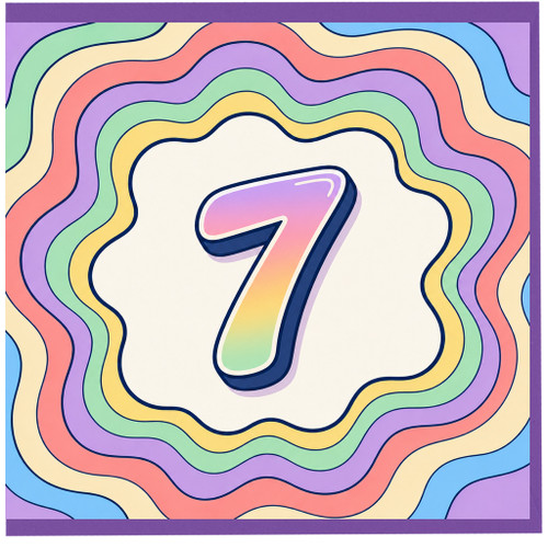 na 7th Birthday Card, Rainbow Pastel Number 7 Card