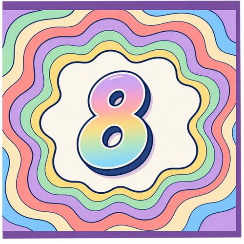 na 8th Birthday Card, Pastel Rainbow Number 8 Card