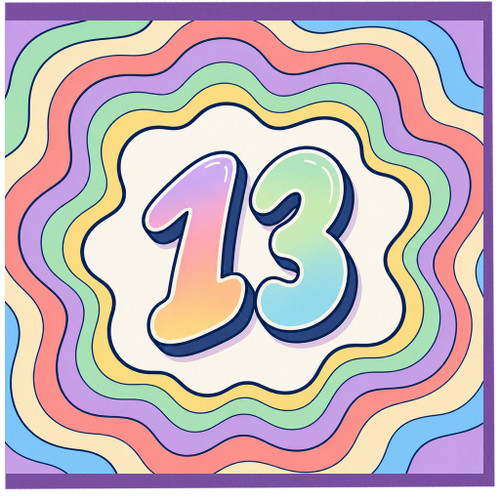 na 13th Birthday Card, Colourful Retro Rainbow Number 13 Card