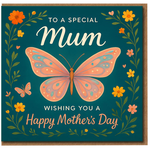 Mother's Day Card for Mum - To a Special Mum, Wishing You a Happy Mother’s Day - Butterfly and Floral Design - Thoughtful Greeting Card