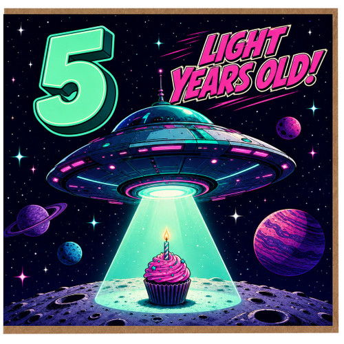 5th Birthday Card, Light Years Old Space Theme