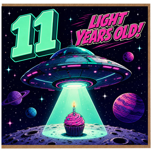 na 11th Birthday Card, Light Years Old Space Theme Card