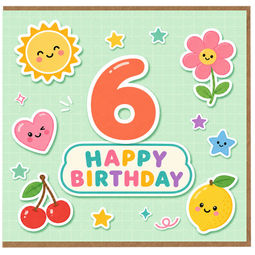 6th Birthday Card, Cute Pastel Happy Birthday Card