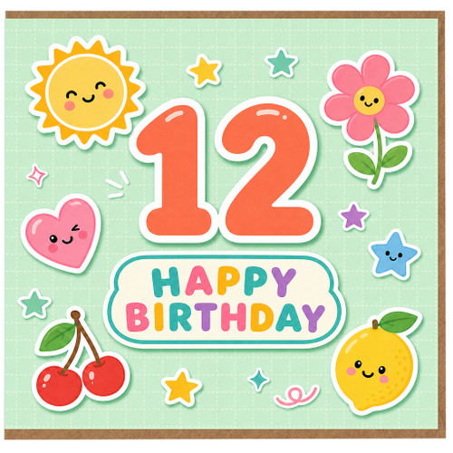 12th Birthday Card, Cute Happy Birthday Card for Age 12