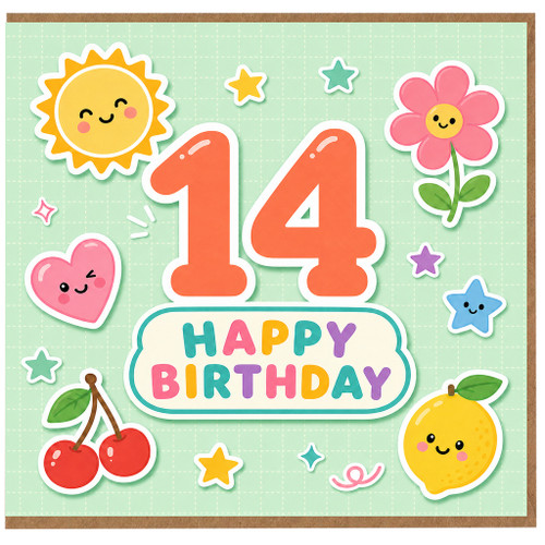 14th Birthday Card, Cute Pastel Happy Birthday Design