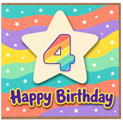 4th Birthday Card, Happy Birthday Star Design