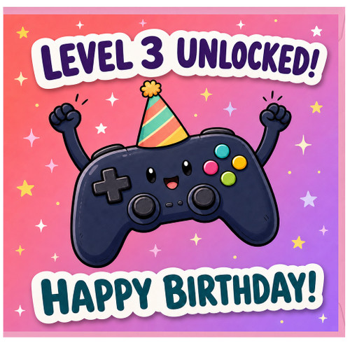3rd Birthday Card, Gamer Birthday Card, Level 3 Unlocked Happy Birthday Card